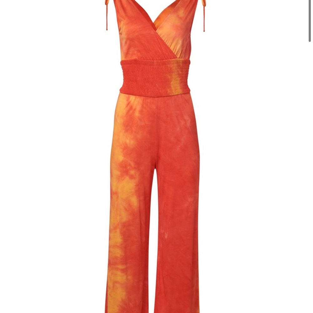 Vibrant Orange and Yellow Jumpsuits with Streamlined Silhouettes